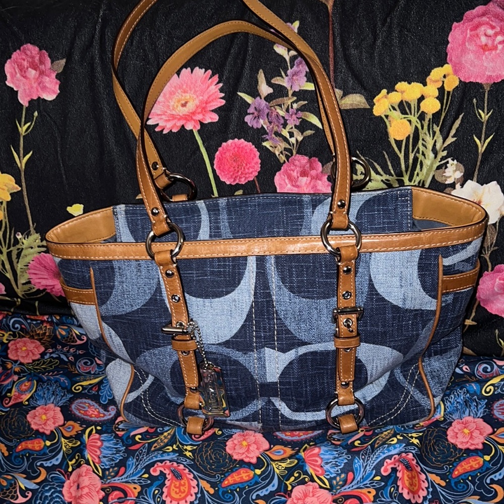 Coach East/West Tonal Denim tote.